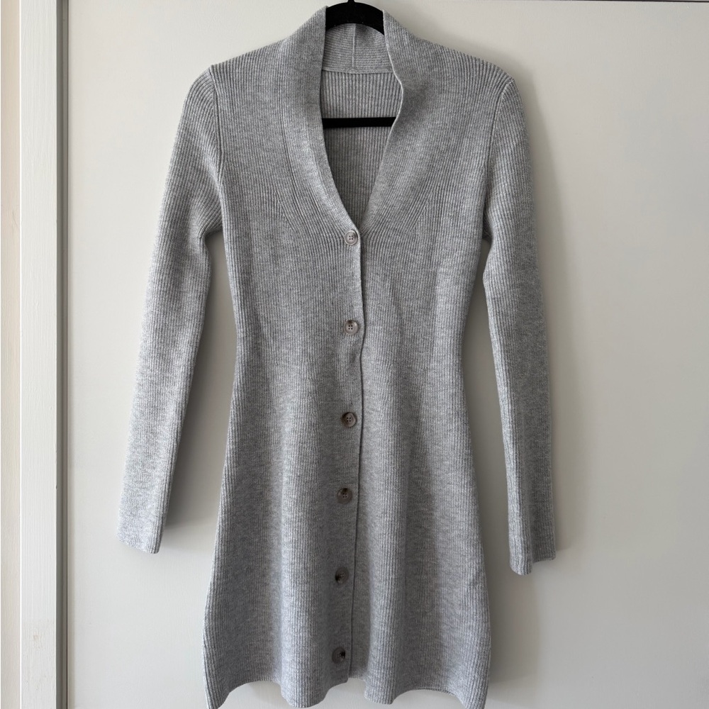 Wenrine - Womens Gray Button-Up Sweater Dress